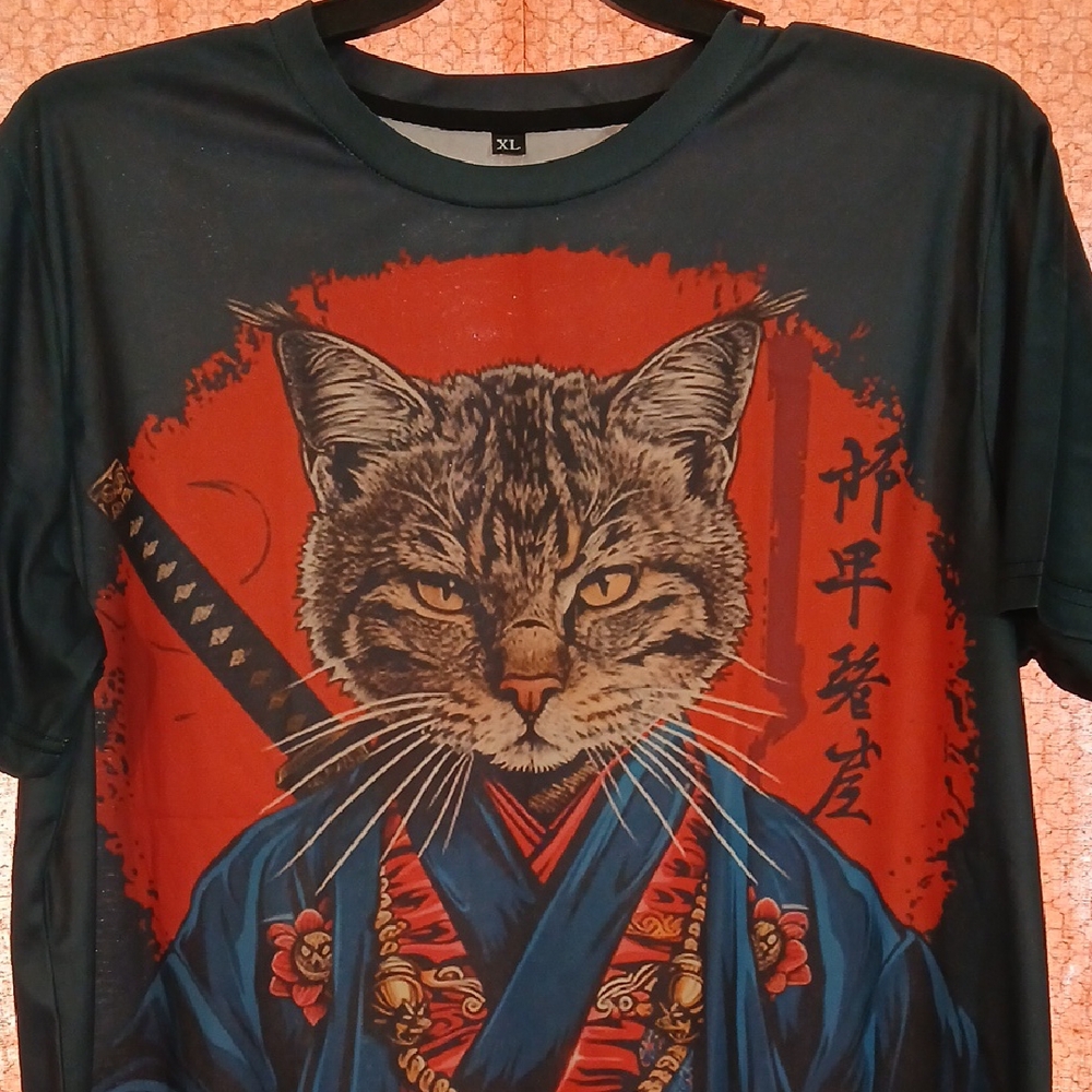 Samurai Cat Graphic T-Shirt - Multicolor NWOT XL